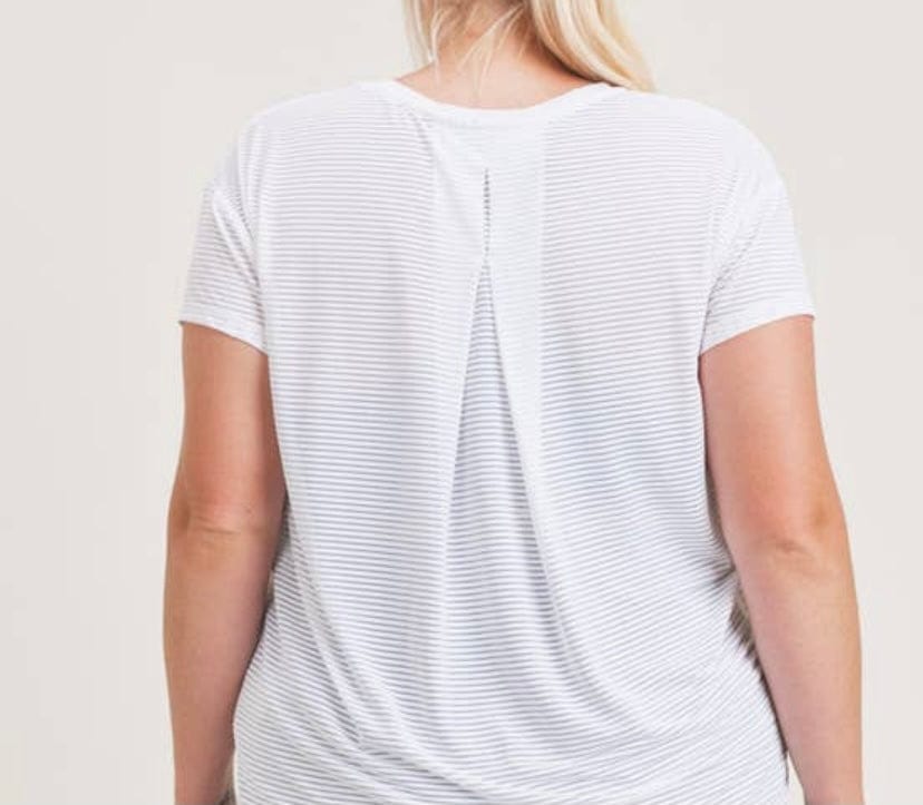 Curvy Striped Mesh Back Tee