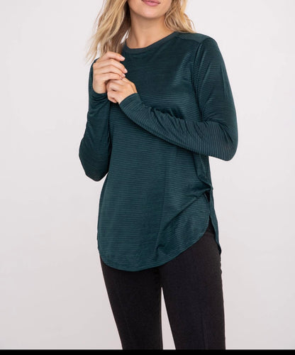 Ribbed Mesh Long Sleeve Flow Top with Side Slits