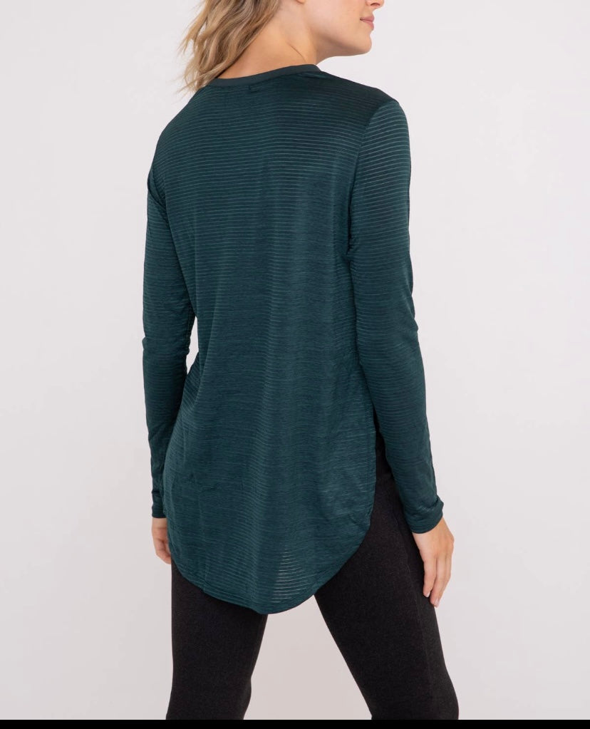 Ribbed Mesh Long Sleeve Flow Top with Side Slits